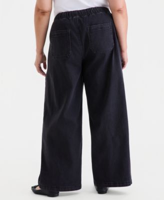 Plus Size Pull-On Utility Wide-Leg Jeans, Macy's Exclusive