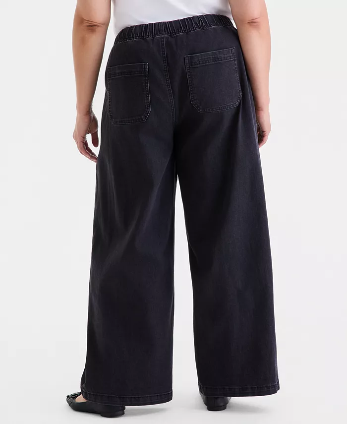 Plus Size Pull-On Utility Wide-Leg Jeans - thumbnail 4