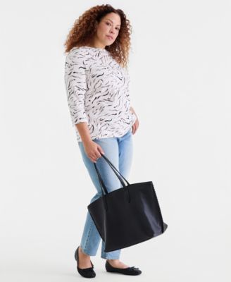 Plus Size Printed Cotton 3/4-Sleeve Top