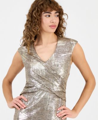 Women's Metallic Print Cap Sleeve Sheath Dress