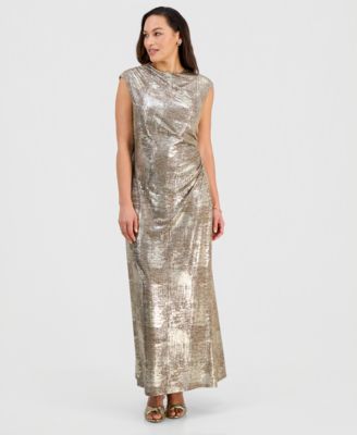 Connected - Petite Metallic Printed Cap Sleeve Gown