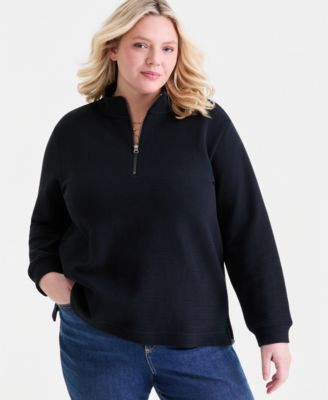 Plus Size Corded Knit Mock Neck Sweatshirt, Macy's Exclusive