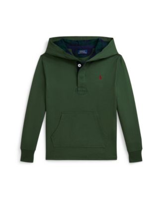 Boys' 2-7 Plaid-Trim Hooded Rugby Sweatshirt