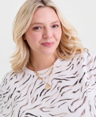 Plus Size Zebra Brush Crewneck Sweatshirt