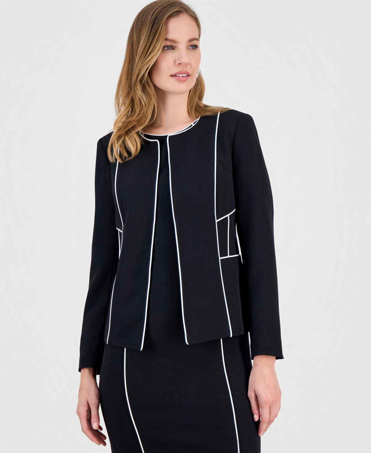 Kasper Petite Stretch Crepe Corded Cardigan