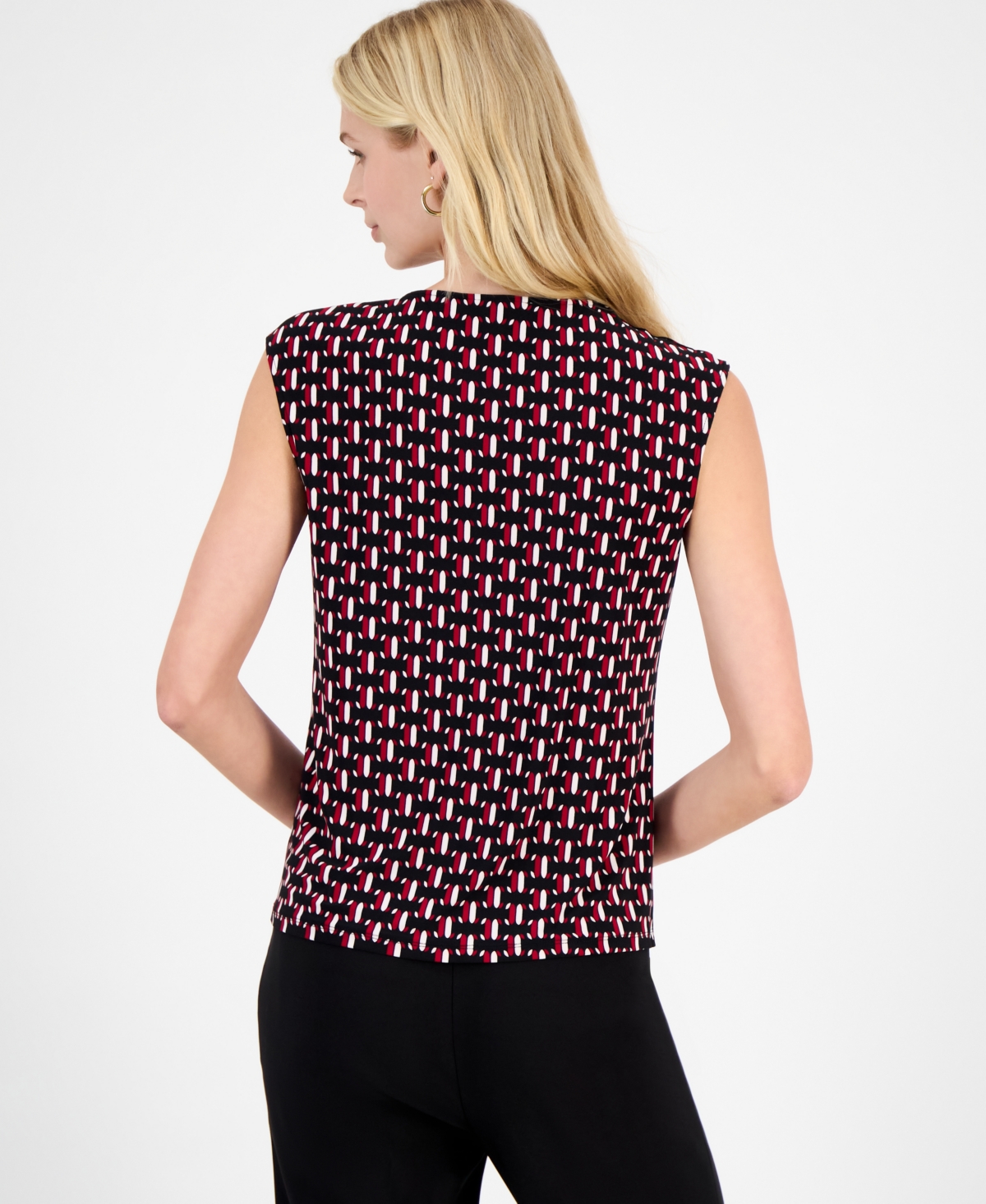 Kasper Women's Geo-Print Pleated-Neck Blouse