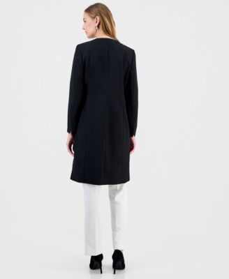 Women's Stretch Crepe Piping-Trim Long Jacket 
