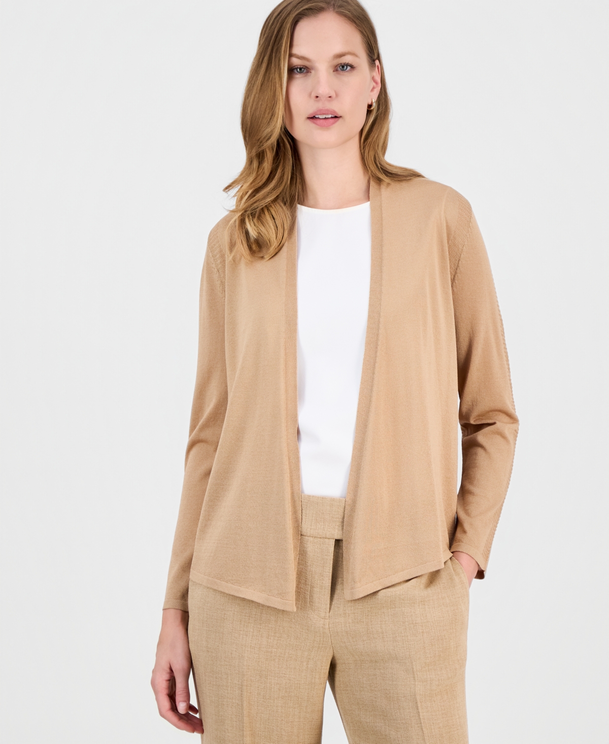Kasper Women's Stitch-Detail Open-Front Cardigan