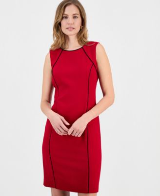 Women's Stretch-Crepe Contrast-Piping Sheath Dress