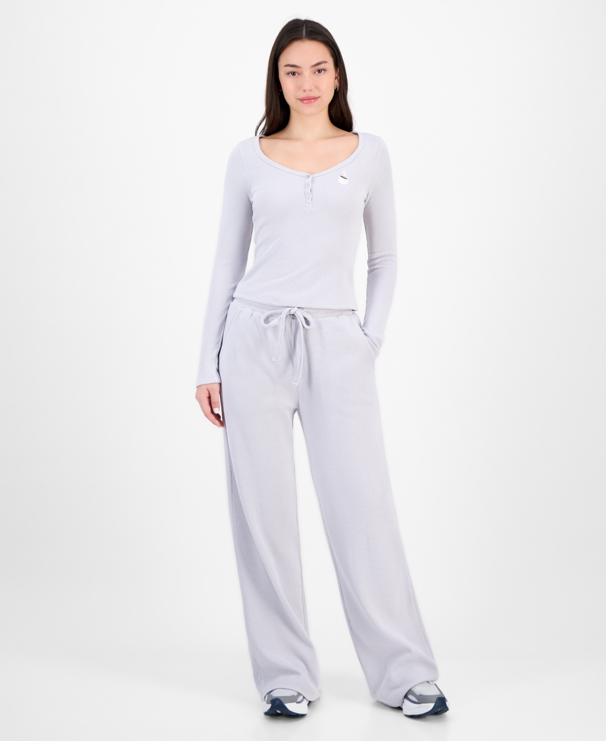 Madden Girl Juniors' Hacci-knit Wide-leg Sweatpants In White
