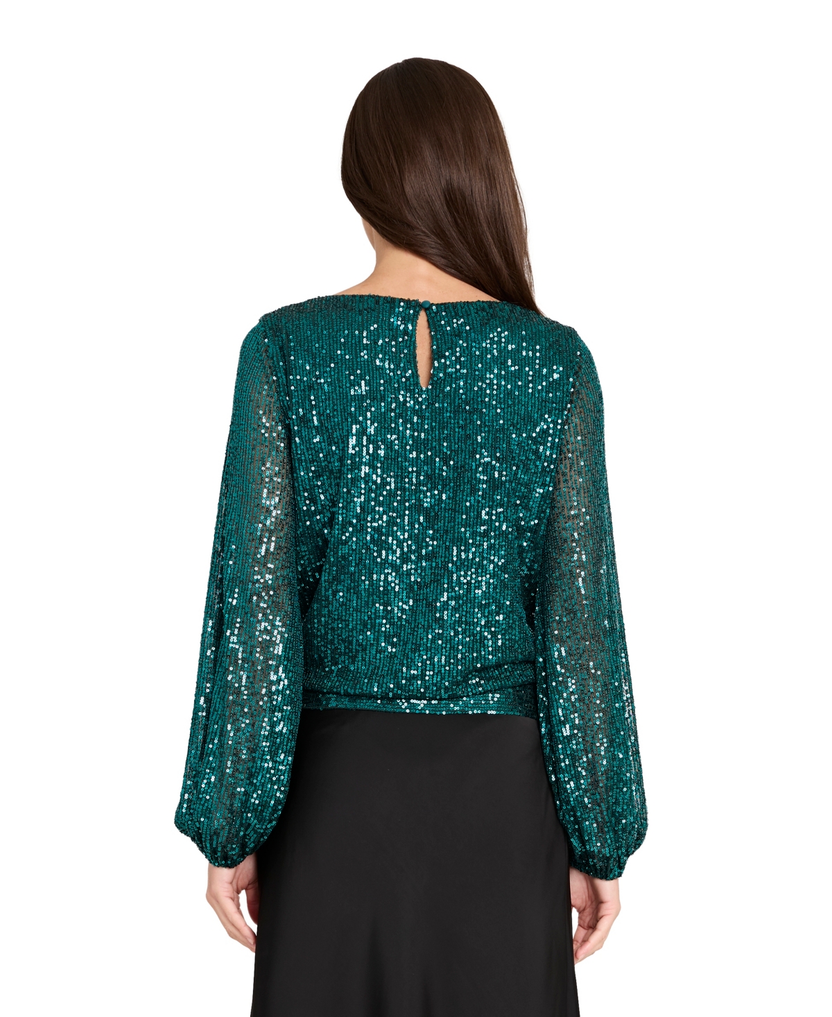 Tahari Asl Sequin Tie Hem Top In Green