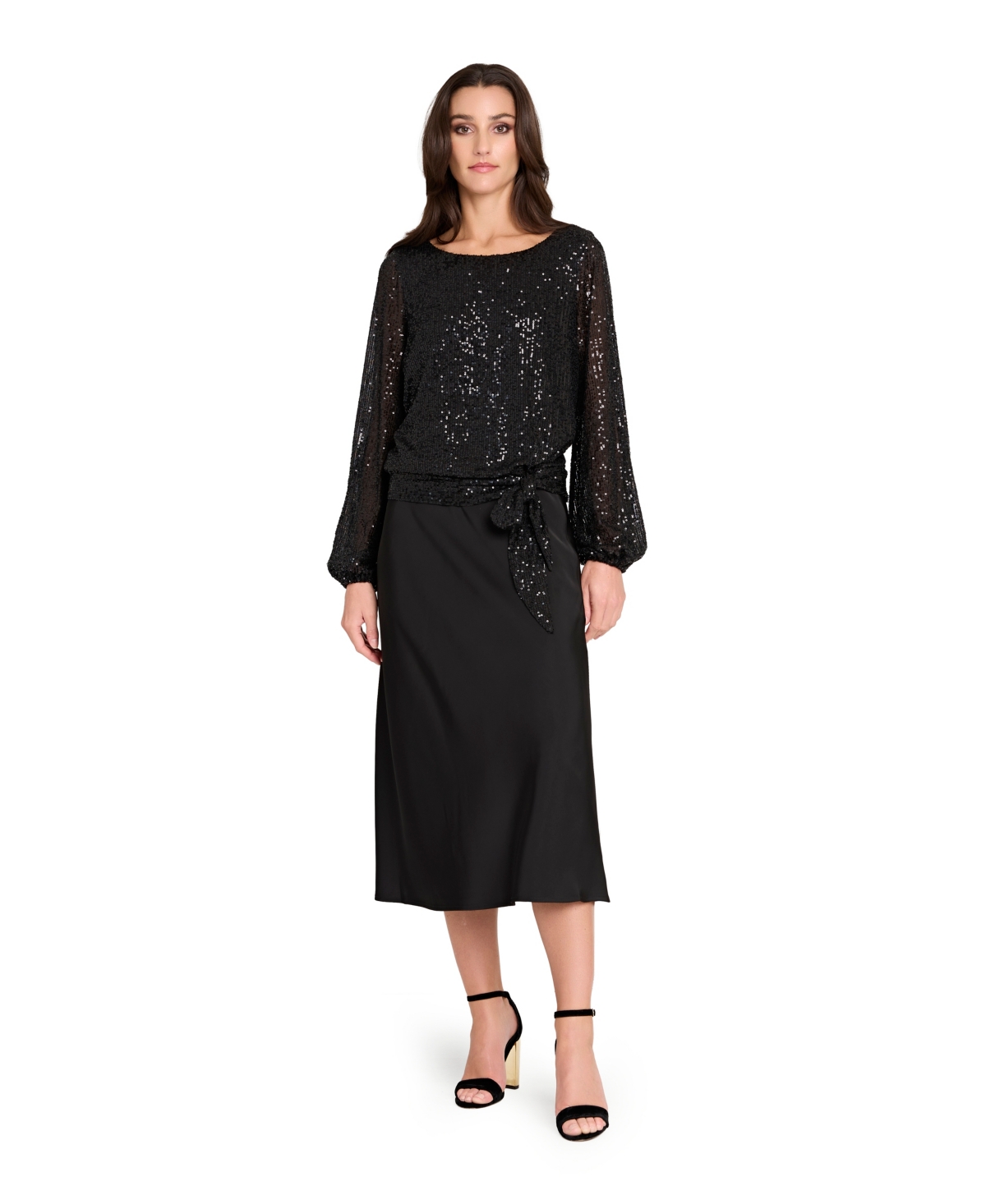 Tahari Asl Petite Sequin Tie-hem Top In Black