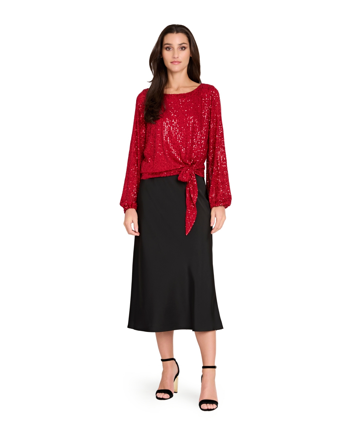 Tahari Asl Sequin Top In Red