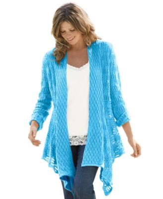 Plus Size Open Front Pointelle Cardigan