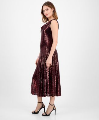 Women's Cowl Neck Sequin Midi Dress