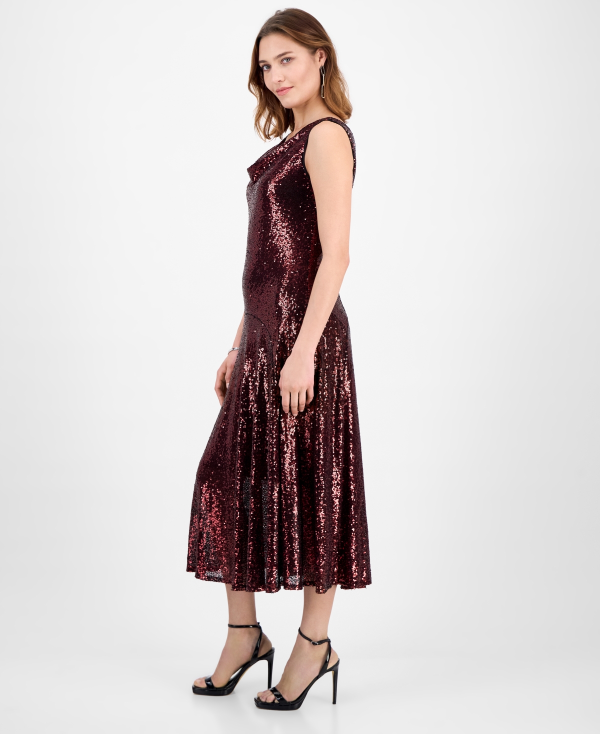 Robbie Bee Women's Sleeveless Cowl Neck Midi Dress In Red