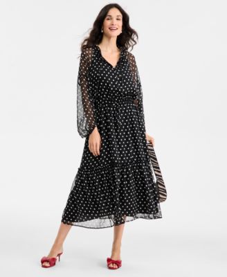 On 34th - Women's Polka Dot Blouson-Sleeve Maxi Dress