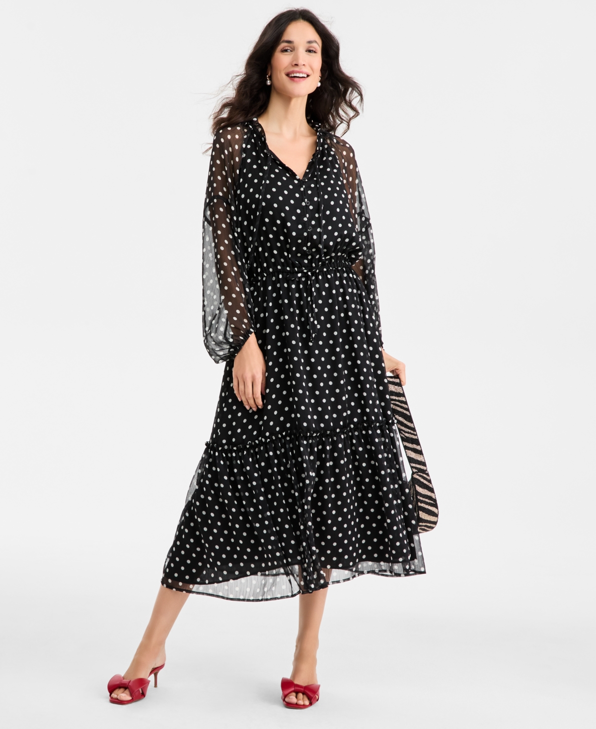 On 34th Women's Polka Dot Blouson-Sleeve Maxi Dress, Macy's Exclusive