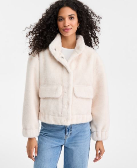 Женские куртки On 34th Woven Solid Faux-Fur Bomber Jacket