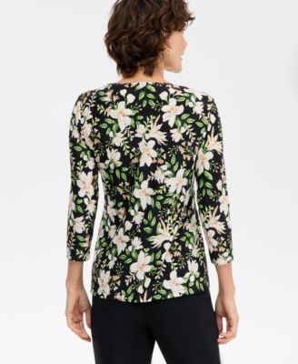 Petite Bethany Bouquet 3/4-Sleeve Top, Macy's Exclusive