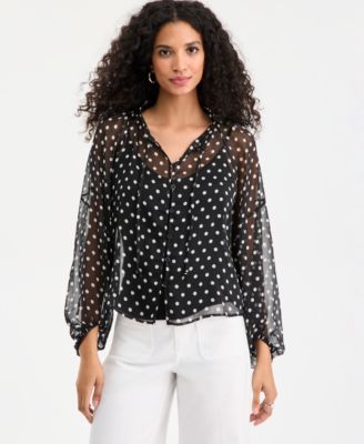 On 34th - Women's Blouson-Sleeve Split-Neck Button-Front Blouse