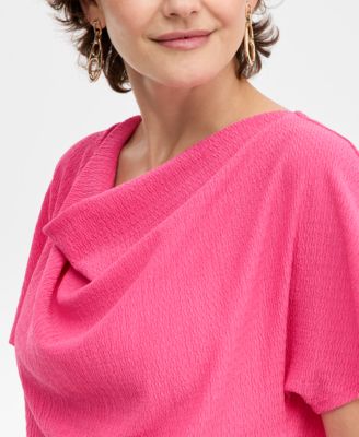 Women's Short-Sleeve Textured Cowlneck Top, Macy's Exclusive