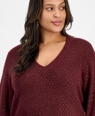 Plus Size Embellished V-Neck Sweater, Macy's Exclusive 