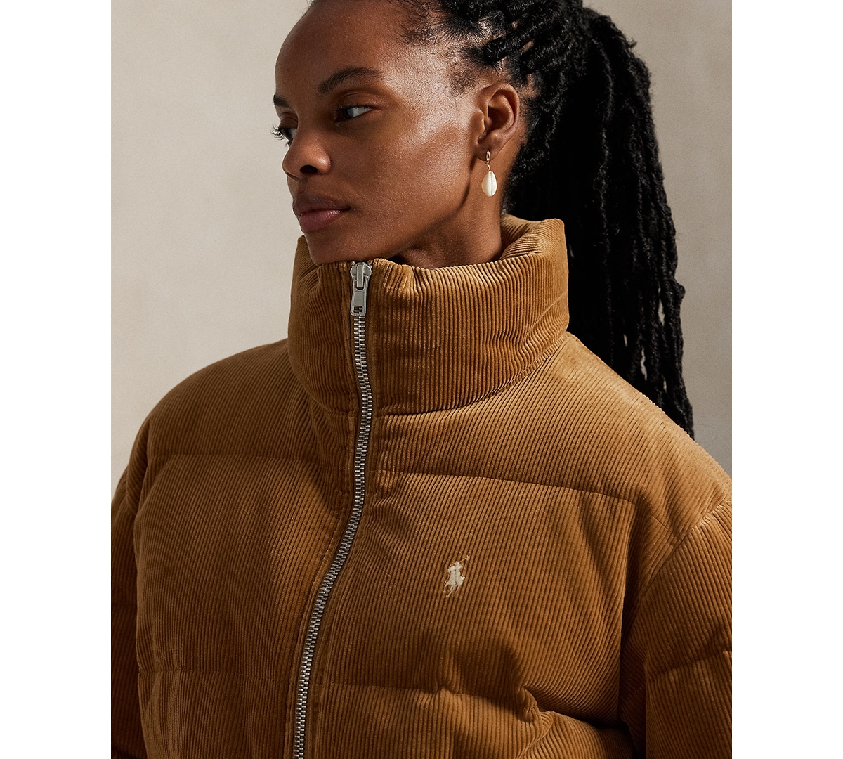 Polo Ralph Lauren Corduroy Quilted Puffer Jacket In Brown