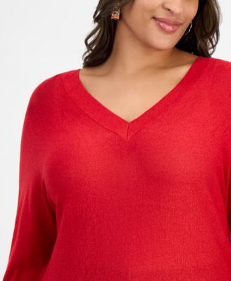 Plus Size V-Neck Dolman-Sleeve Sweater, Macy's Exclusive 