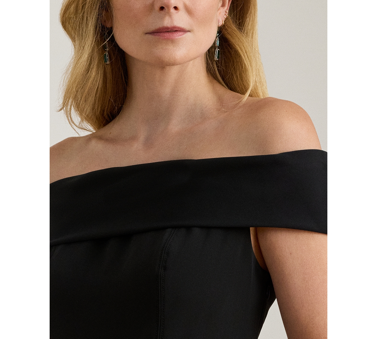 Ralph Lauren Crepe Off-the-shoulder Gown In Black