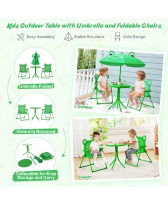 Kids Picnic Table & Chair Set with 2 Folding Chairs & Height Adjustable Umbrella