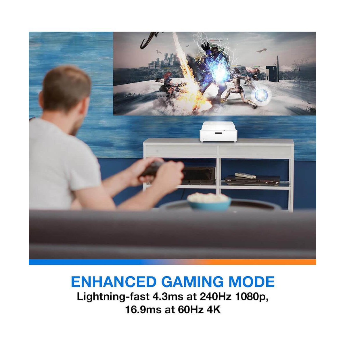 Ultra-Short Throw 4K Uhd Home Cinema Laser Projector - 100" Images - Bright 4,000 Lumens - Enhanced Game Mode - Hdr - Home Theater - Black