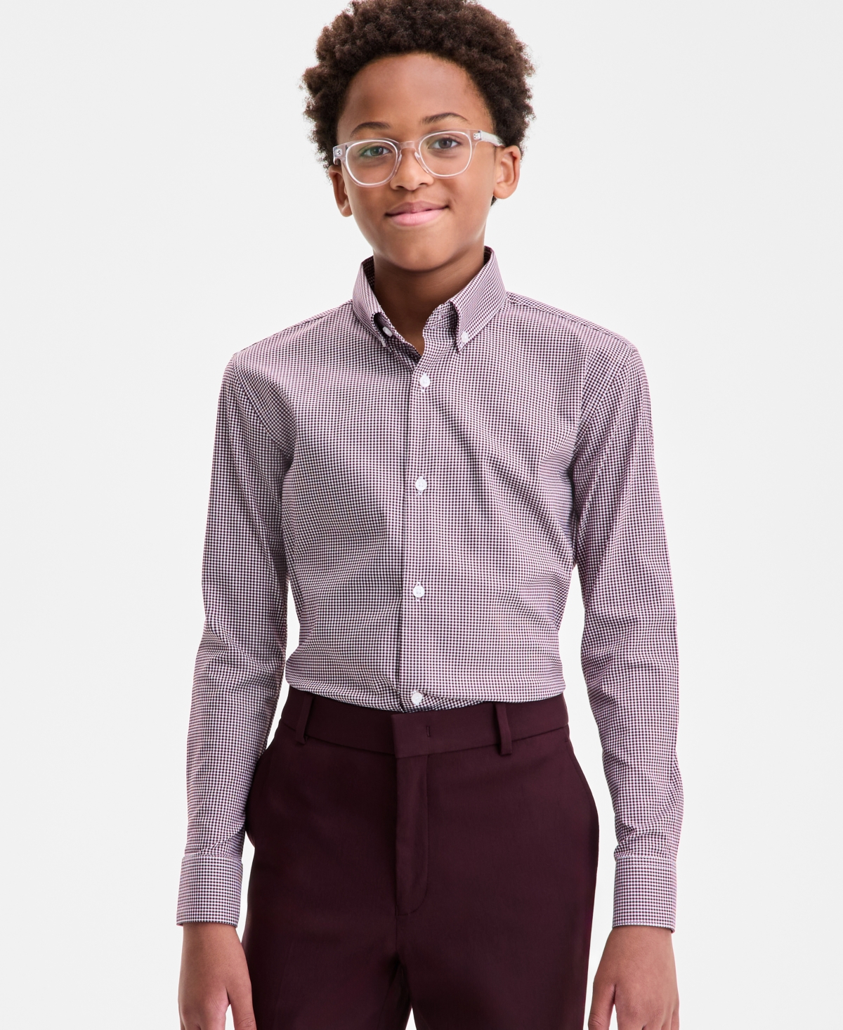 B By Brooks Brothers Boys 8-20 Classic Long Sleeve Shirt In Burgundy