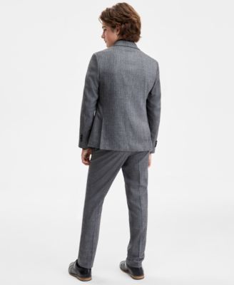 Boys 8-20 Gray Black Flannel Herringbone Classic Sport Coat