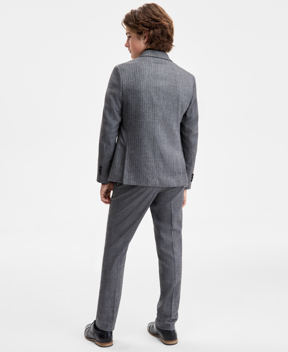 B By Brooks Brothers Boys 8-20 Gray Black Flannel Herringbone Classic Sport Coat In Multi