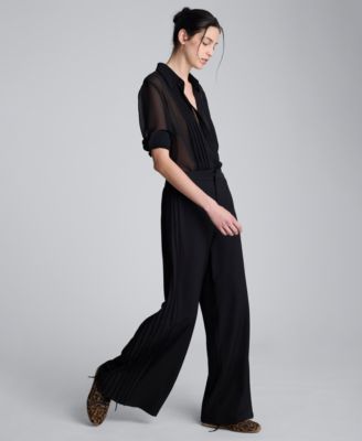 Women's Side Pleated Wide Leg High Rise Pants