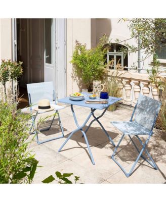 Balcony II Colorblock Steel Square Folding Outdoor Patio Table, Sky Blue