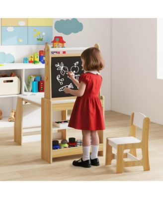 Boys Art Table and Chair Set with Easel & Chair Whiteboard & Chalkboard Paper Roll