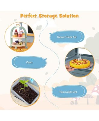 Mud Kitchen with Kids Picnic Table Built-in Bench Blackboard Water Box Sink