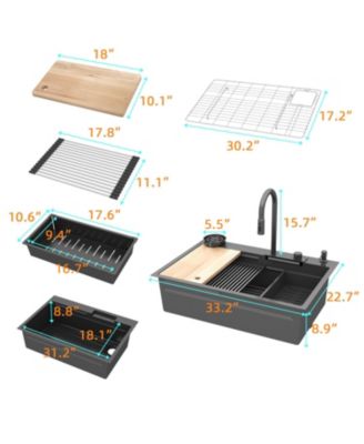 33.2-Inch Drop-in Single Bowl 304 Stainless Steel Kitchen Sink Set