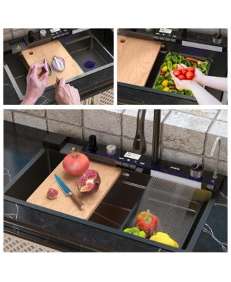 31.5-Inch Drop-In Single Bowl 304 Stainless Steel Kitchen Sink, Pull-Down Faucet Kitchen Set