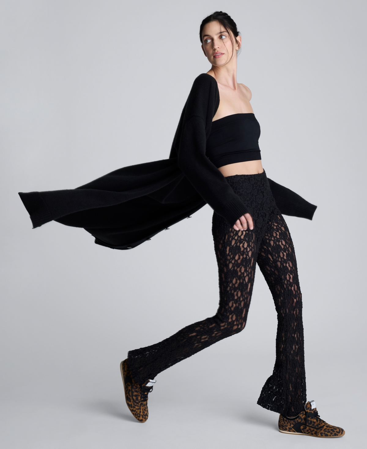 Kenneth Cole Pull-on Lace Flare Pants In Black