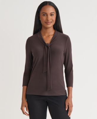 Women's Tie-Neck 3/4-Sleeve Top, Regular & Petite