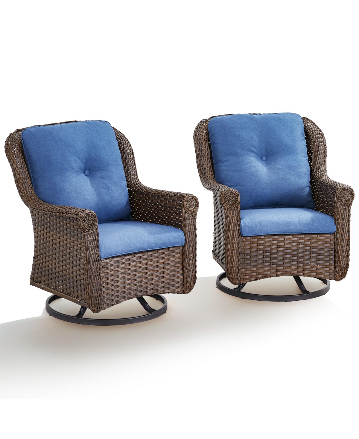 Gymojoy ChrysArm Wicker Patio 2-Piece Swivel Chairs Outdoor Rocking Chair with Thick Deep CushionGuard Olefin Cushion