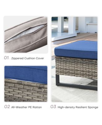 U-Frame PE Wicker Outdoor Ottoman with Olefin Cushions (Set Of 2)