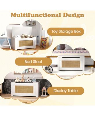 31.5" Toy Chest for Kids Rattan Toy Storage Box with Flip Top Lid & Safety Hinge