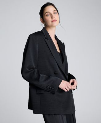 Women's Washed Satin Double-Breasted Boyfriend Jacket