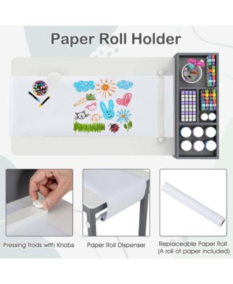 Kids Art Table &amp; Chairs Set with Paper Roll Wooden Craft Study Desk Active Play