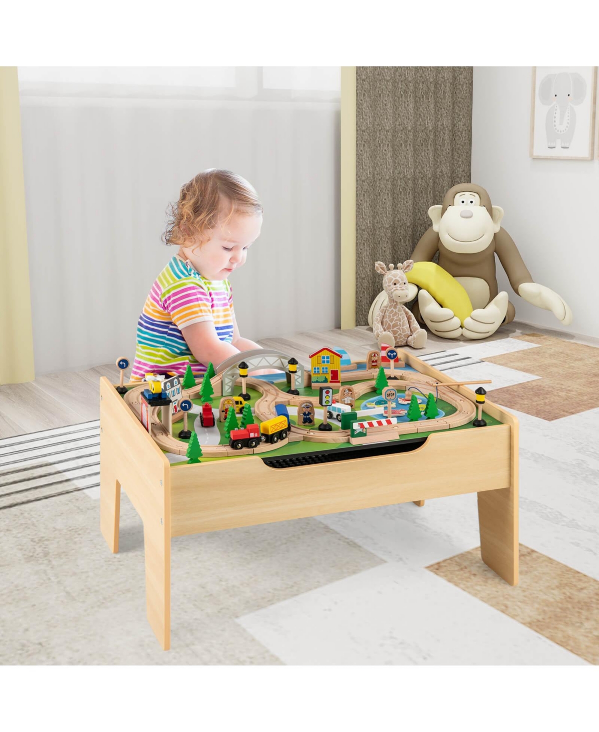 Costway Boys All-in-One Activity Table with Reversible Blackboard & Map Tabletop