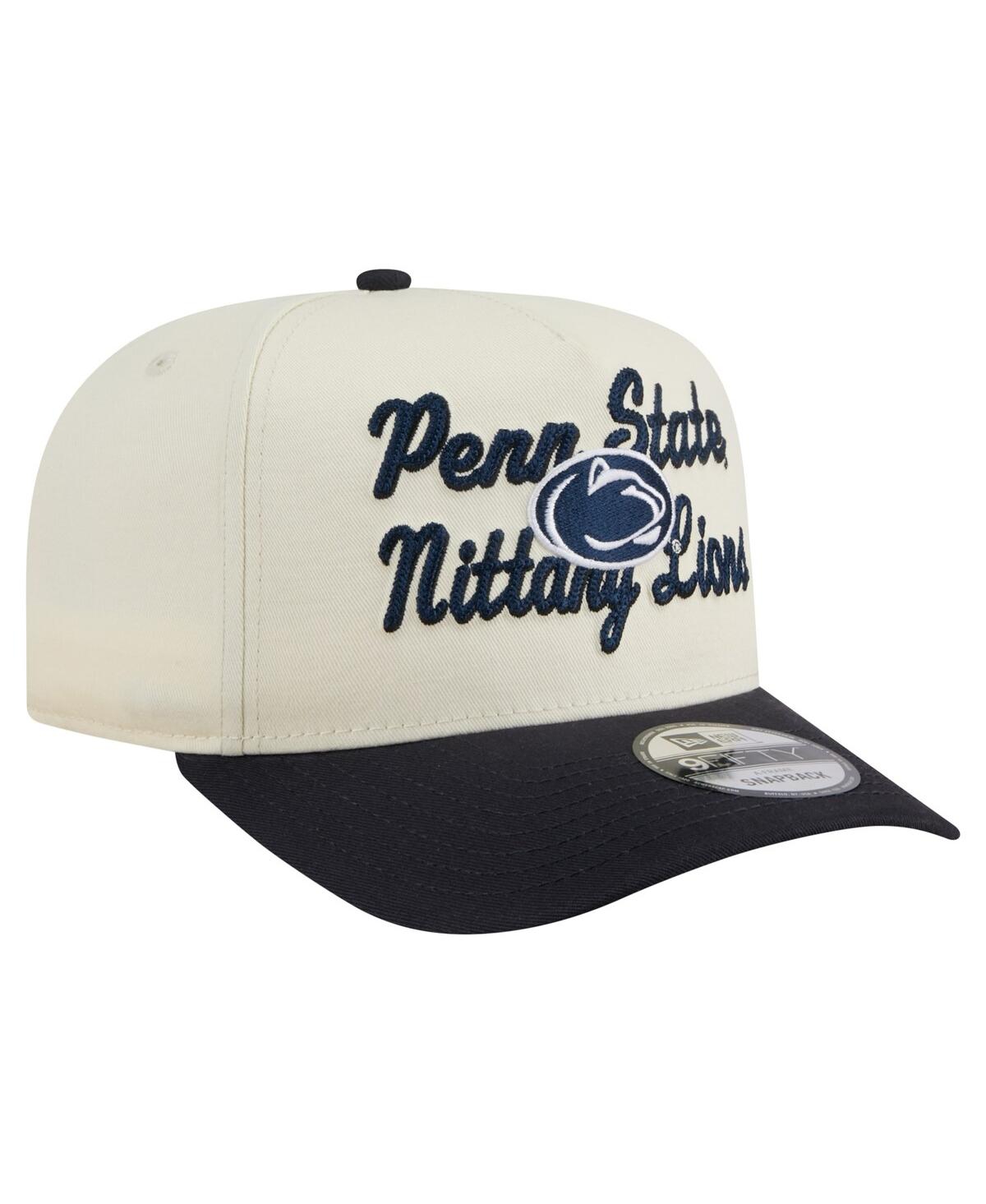 New Era Men's Cream/navy Penn State Nittany Lions Vintage Chainstitch 9fifty A-frame Snapback Hat In Neutral